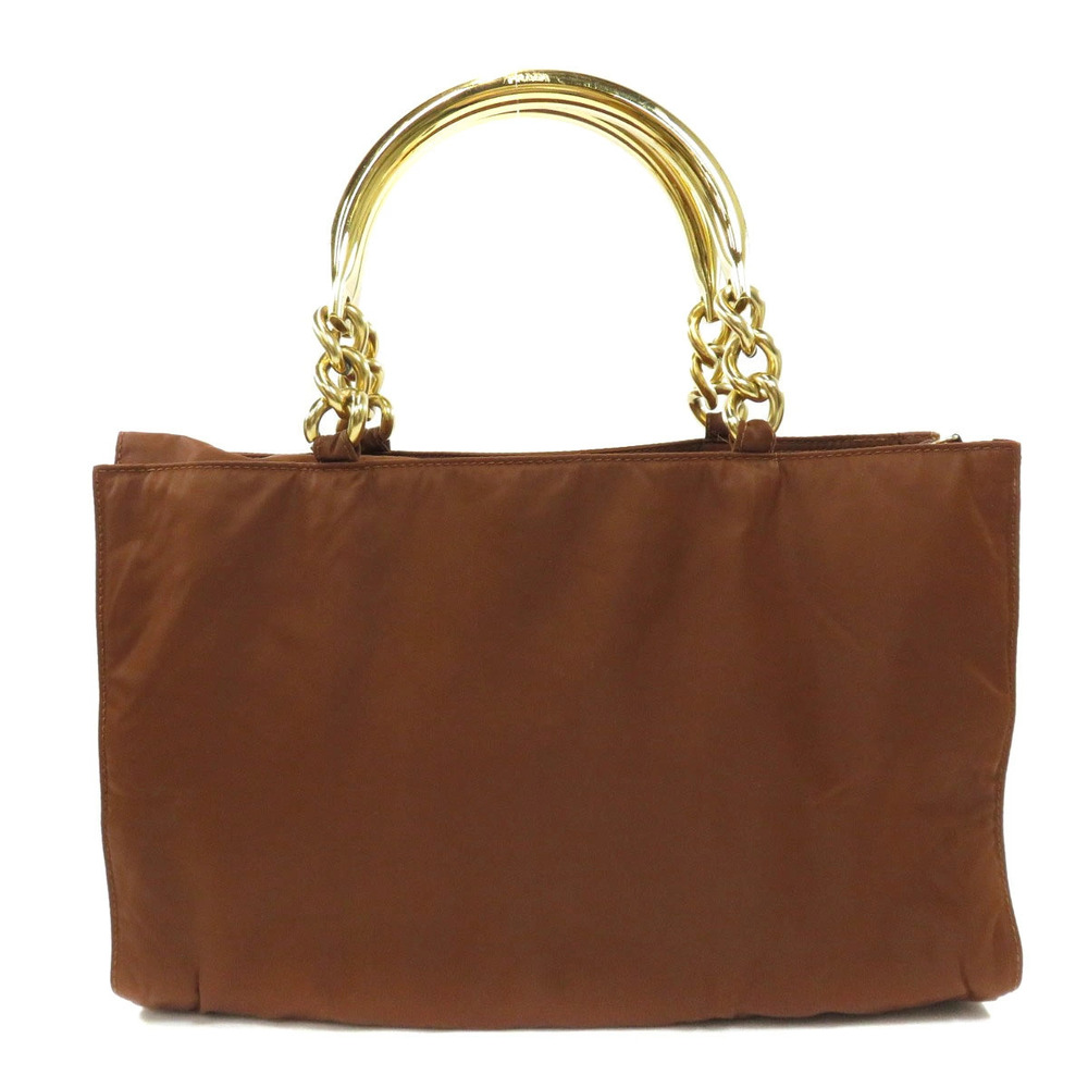 Prada Tote goldtoned chainlink metal Tessuto handles